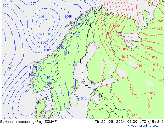 Luchtdruk (Grond) ECMWF do 30.05.2024 06 UTC