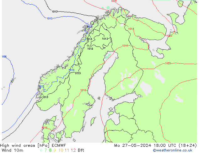 yüksek rüzgarlı alanlar ECMWF Pzt 27.05.2024 18 UTC