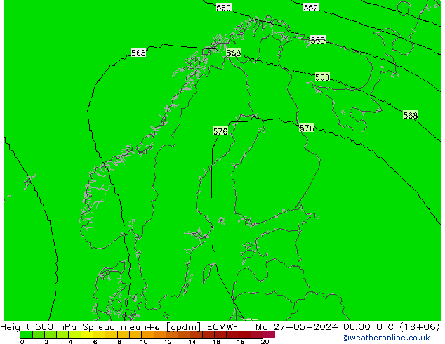 Height 500 hPa Spread ECMWF lun 27.05.2024 00 UTC