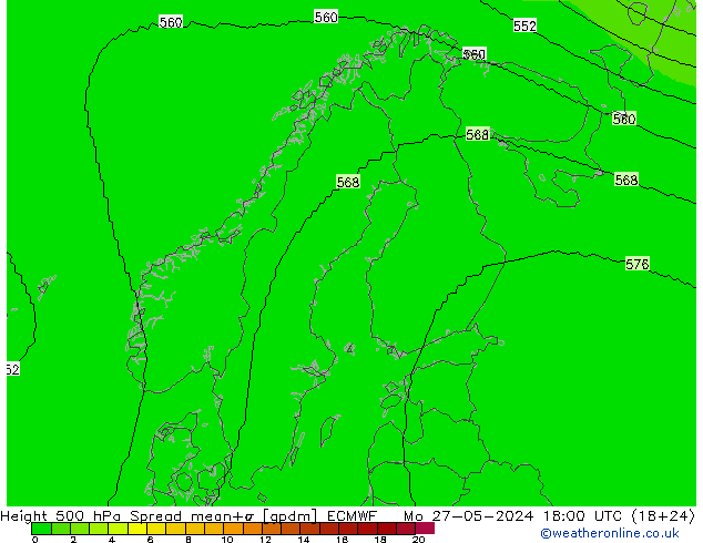 Height 500 hPa Spread ECMWF Mo 27.05.2024 18 UTC