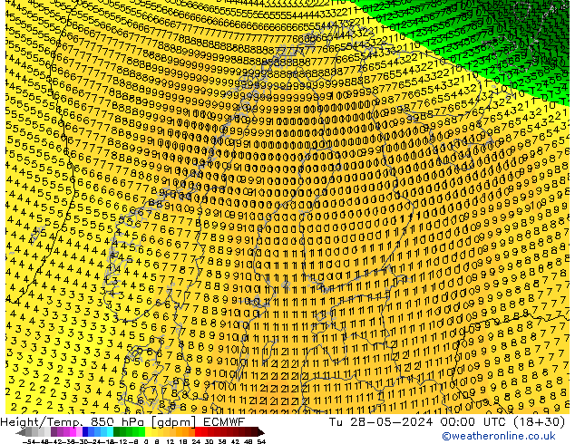 Yükseklik/Sıc. 850 hPa ECMWF Sa 28.05.2024 00 UTC