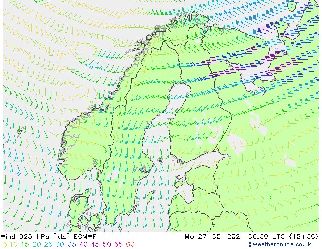 wiatr 925 hPa ECMWF pon. 27.05.2024 00 UTC