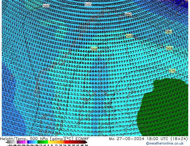 Height/Temp. 500 hPa ECMWF Mo 27.05.2024 18 UTC