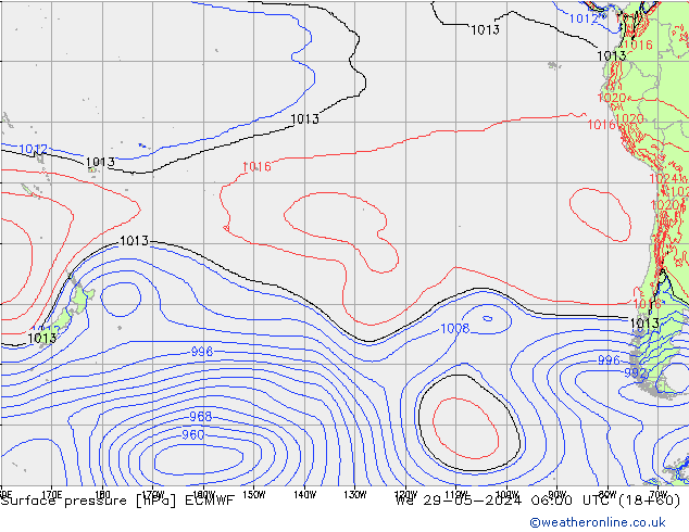 pressão do solo ECMWF Qua 29.05.2024 06 UTC