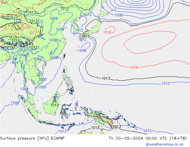 Presión superficial ECMWF jue 30.05.2024 00 UTC