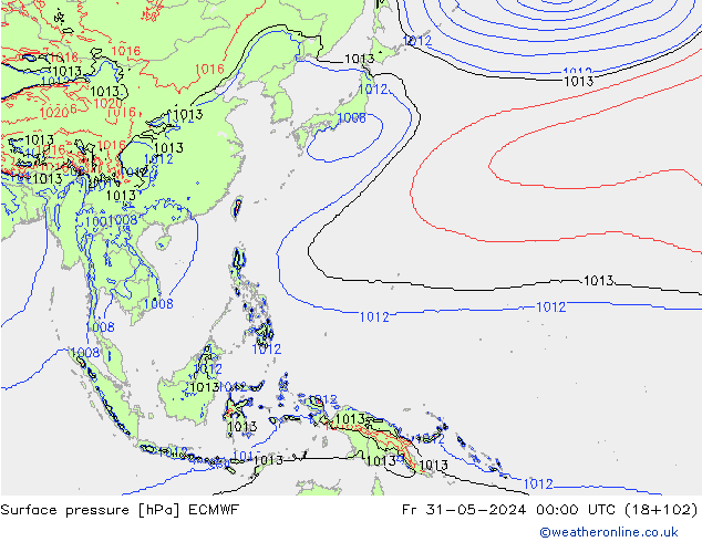 Presión superficial ECMWF vie 31.05.2024 00 UTC