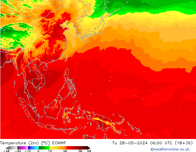 карта температуры ECMWF вт 28.05.2024 06 UTC
