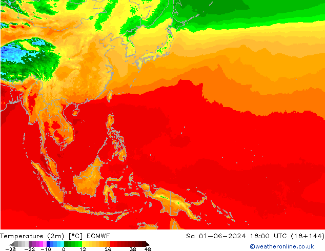 Sıcaklık Haritası (2m) ECMWF Cts 01.06.2024 18 UTC
