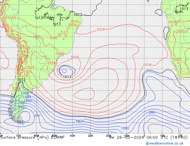 pressão do solo ECMWF Qua 29.05.2024 06 UTC