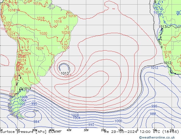 pressão do solo ECMWF Qua 29.05.2024 12 UTC