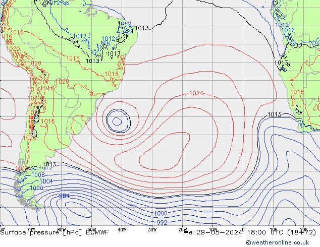 Atmosférický tlak ECMWF St 29.05.2024 18 UTC