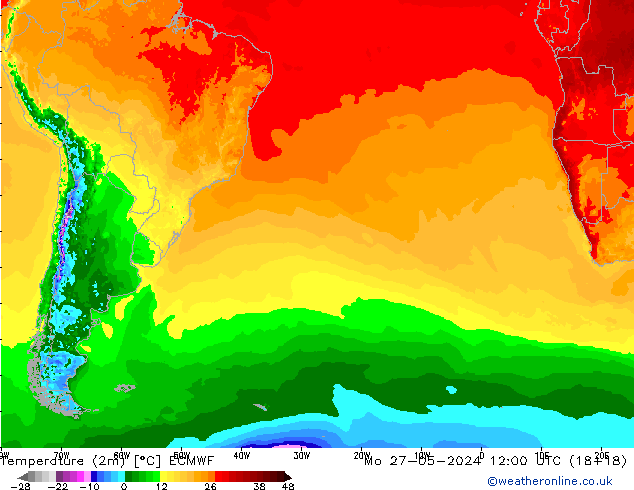 Temperature (2m) ECMWF Mo 27.05.2024 12 UTC