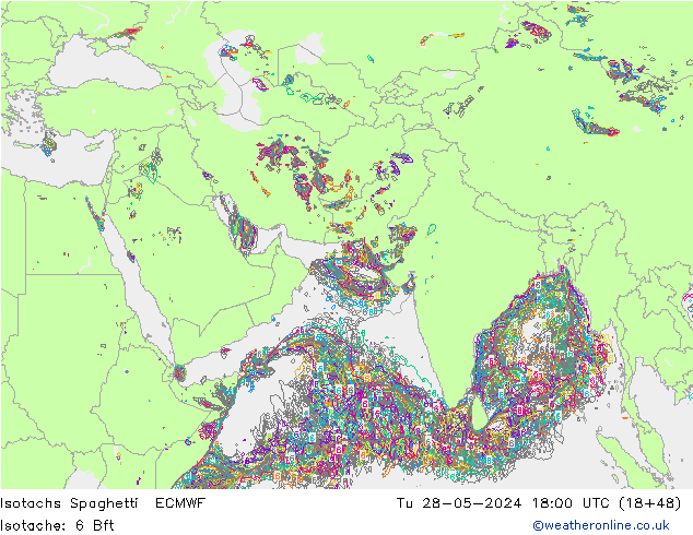 Isotachs Spaghetti ECMWF Út 28.05.2024 18 UTC