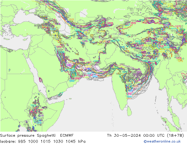 pressão do solo Spaghetti ECMWF Qui 30.05.2024 00 UTC