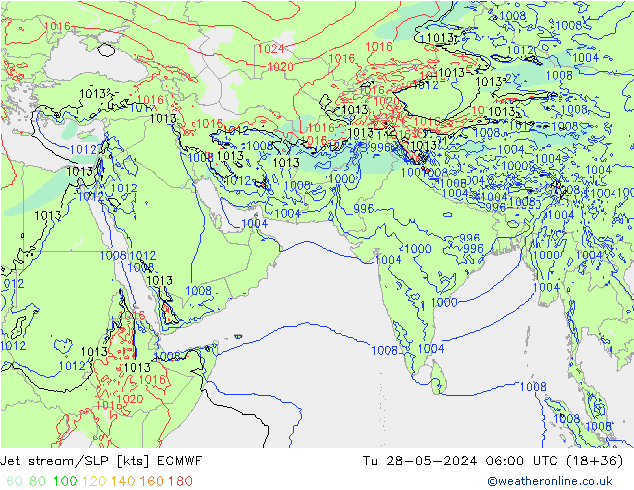 Jet stream/SLP ECMWF Tu 28.05.2024 06 UTC