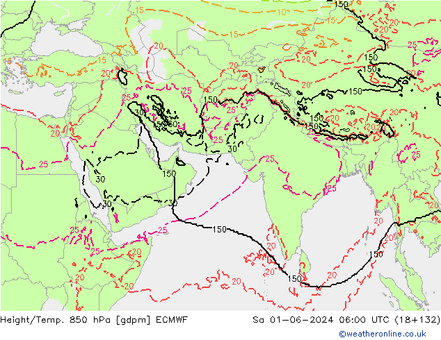 Height/Temp. 850 hPa ECMWF Sa 01.06.2024 06 UTC