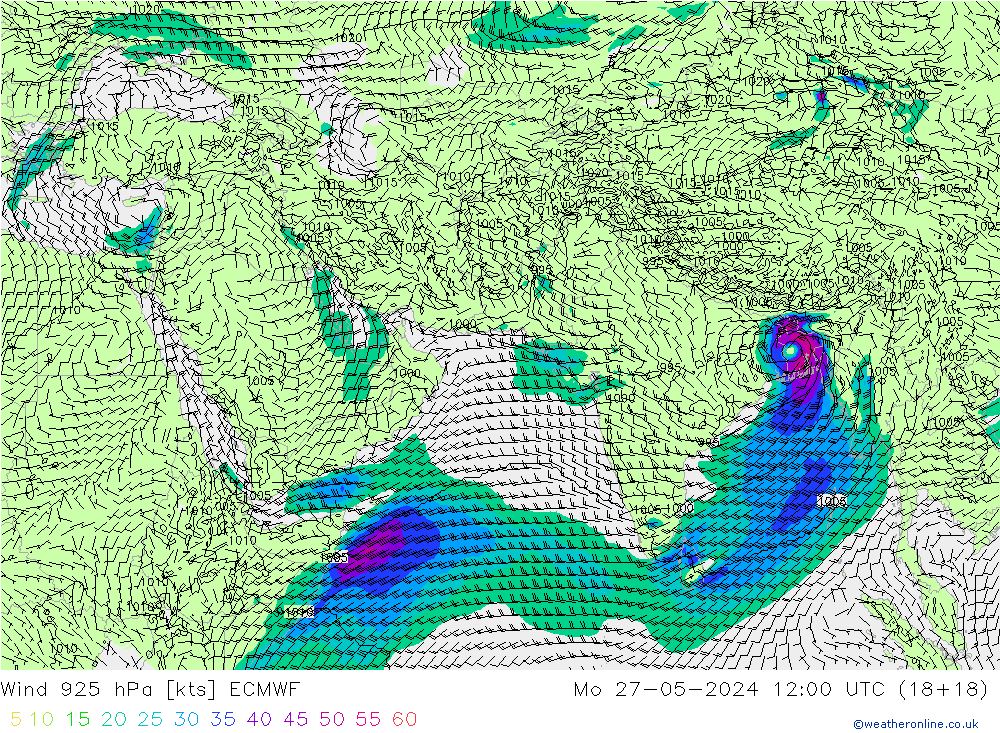 Vent 925 hPa ECMWF lun 27.05.2024 12 UTC