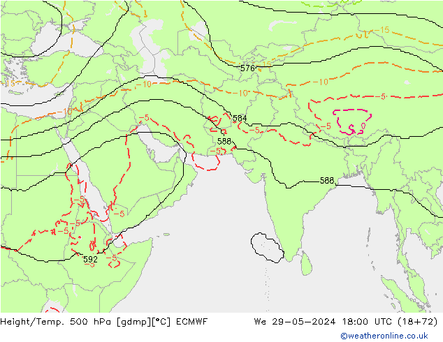 Height/Temp. 500 hPa ECMWF St 29.05.2024 18 UTC