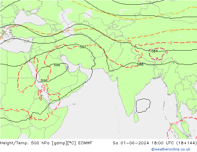 Height/Temp. 500 hPa ECMWF Sa 01.06.2024 18 UTC