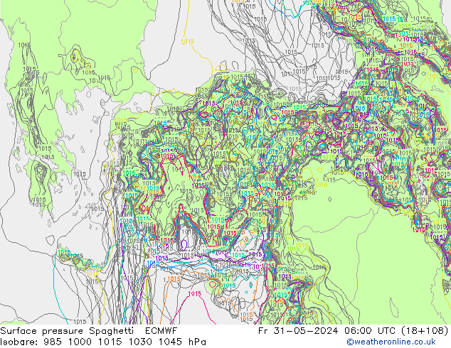 Atmosférický tlak Spaghetti ECMWF Pá 31.05.2024 06 UTC