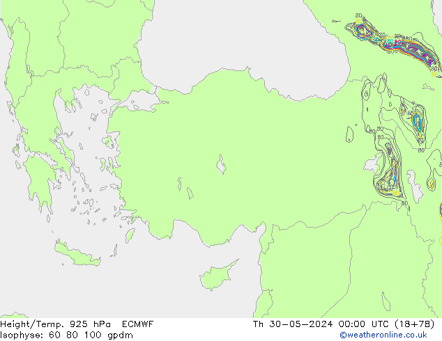 Geop./Temp. 925 hPa ECMWF jue 30.05.2024 00 UTC