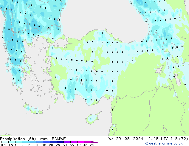 Precipitation (6h) ECMWF We 29.05.2024 18 UTC