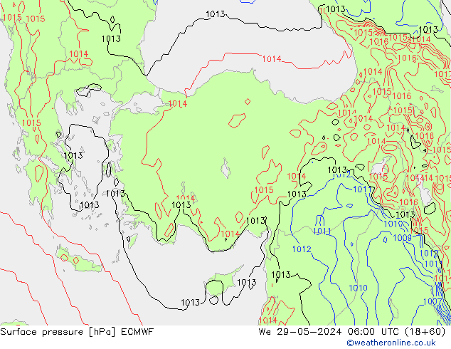 Presión superficial ECMWF mié 29.05.2024 06 UTC