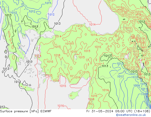 Presión superficial ECMWF vie 31.05.2024 06 UTC