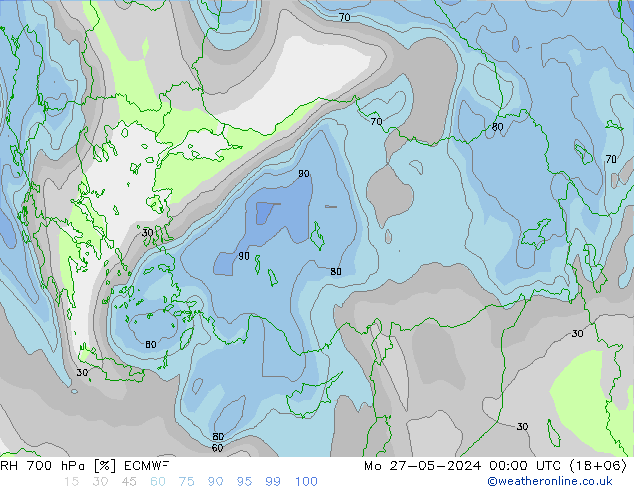 RH 700 hPa ECMWF Mo 27.05.2024 00 UTC