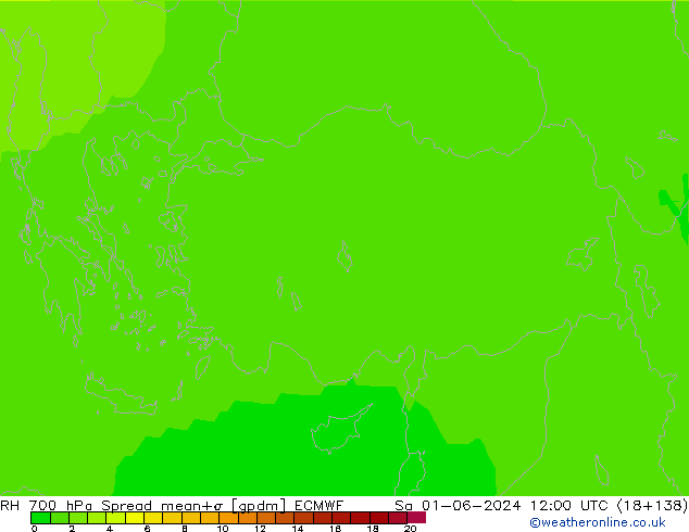 RH 700 hPa Spread ECMWF so. 01.06.2024 12 UTC