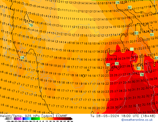 Géop./Temp. 925 hPa ECMWF mar 28.05.2024 18 UTC