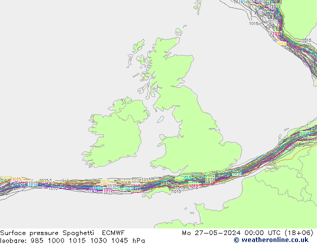 Pressione al suolo Spaghetti ECMWF lun 27.05.2024 00 UTC