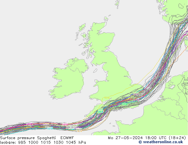 Surface pressure Spaghetti ECMWF Mo 27.05.2024 18 UTC