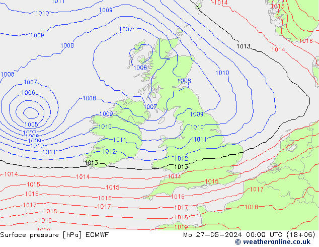 pressão do solo ECMWF Seg 27.05.2024 00 UTC