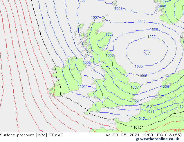 Presión superficial ECMWF mié 29.05.2024 12 UTC