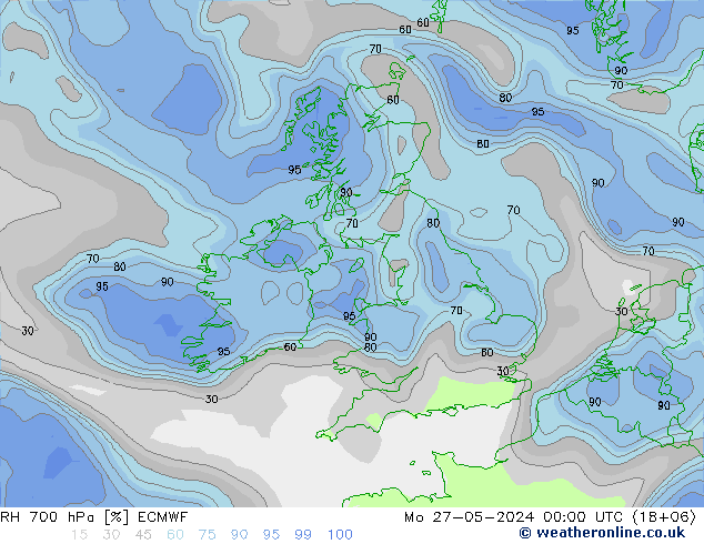 RH 700 hPa ECMWF Mo 27.05.2024 00 UTC