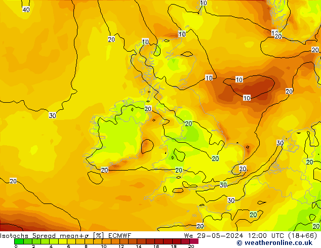 Isotachs Spread ECMWF mer 29.05.2024 12 UTC