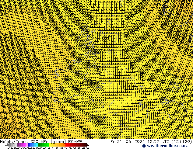 Height/Temp. 850 гПа ECMWF пт 31.05.2024 18 UTC