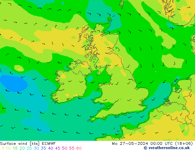 Surface wind ECMWF Mo 27.05.2024 00 UTC