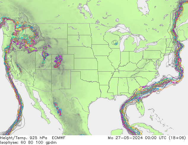 Height/Temp. 925 hPa ECMWF Mo 27.05.2024 00 UTC