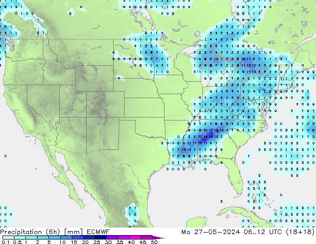 Précipitation (6h) ECMWF lun 27.05.2024 12 UTC