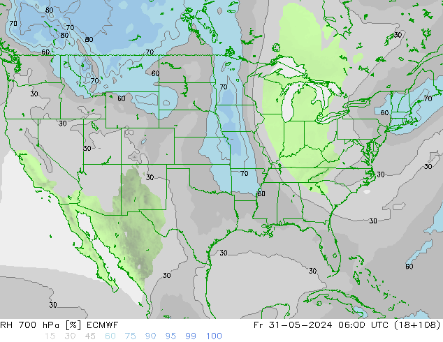 RH 700 hPa ECMWF Fr 31.05.2024 06 UTC