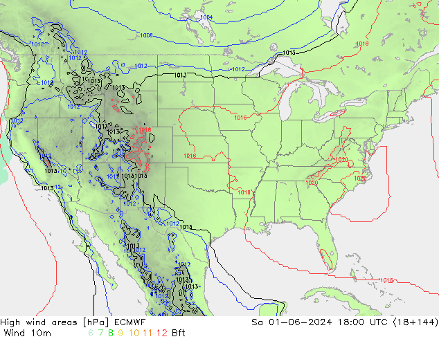 High wind areas ECMWF Sáb 01.06.2024 18 UTC