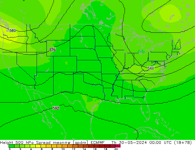 Height 500 hPa Spread ECMWF czw. 30.05.2024 00 UTC