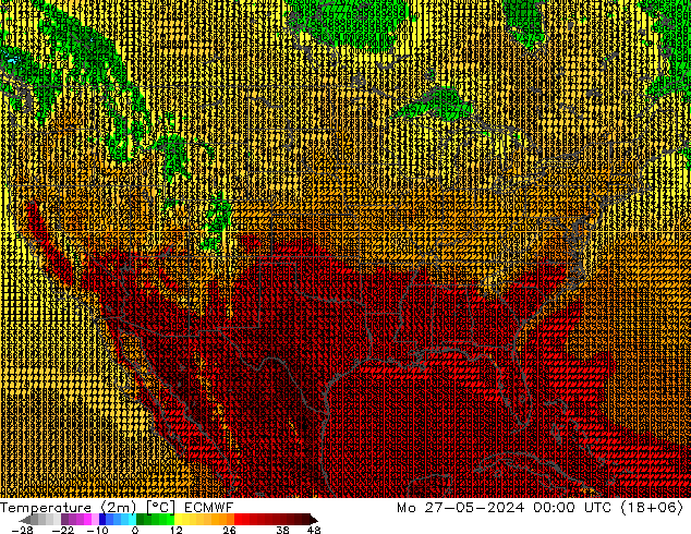 Temperature (2m) ECMWF Mo 27.05.2024 00 UTC