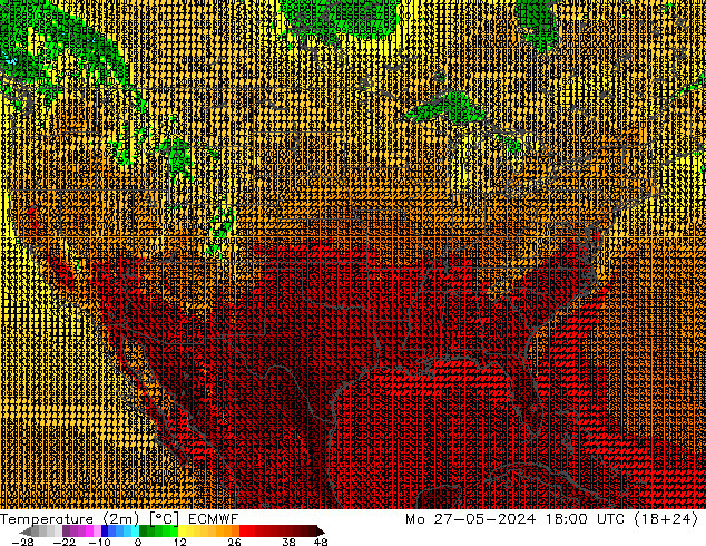 карта температуры ECMWF пн 27.05.2024 18 UTC