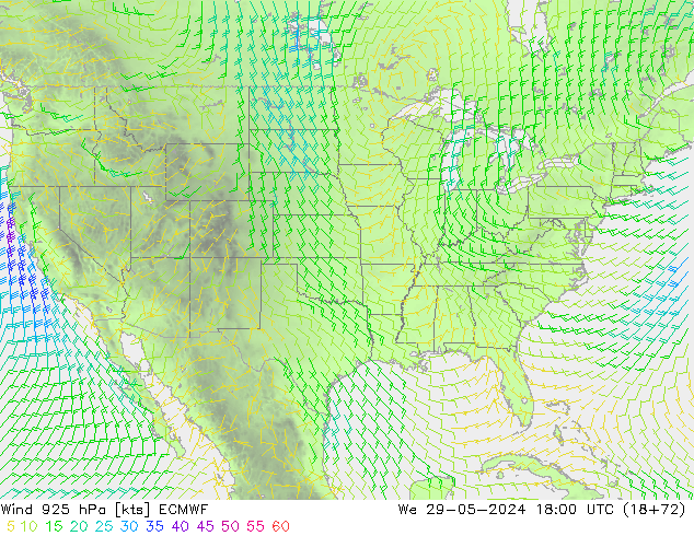 wiatr 925 hPa ECMWF śro. 29.05.2024 18 UTC