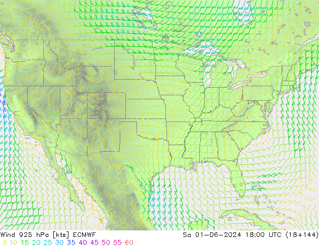 Viento 925 hPa ECMWF sáb 01.06.2024 18 UTC