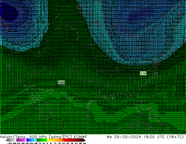 Height/Temp. 500 hPa ECMWF śro. 29.05.2024 18 UTC