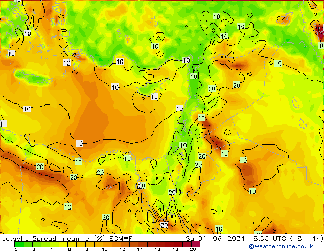 Isotachs Spread ECMWF Sa 01.06.2024 18 UTC